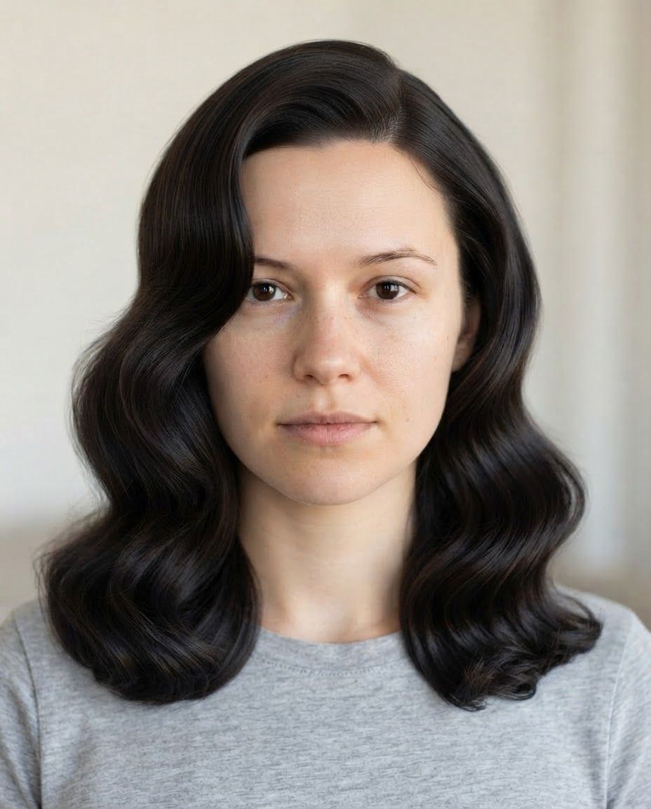 The same face after the change — a chin-length bob, blow-dried full with the ends flicked out.